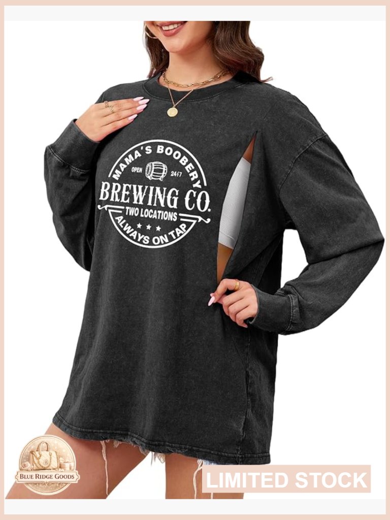 Oversized Acid Wash Nursing Tee Long Sleeve Graphic Mama Maternity Top